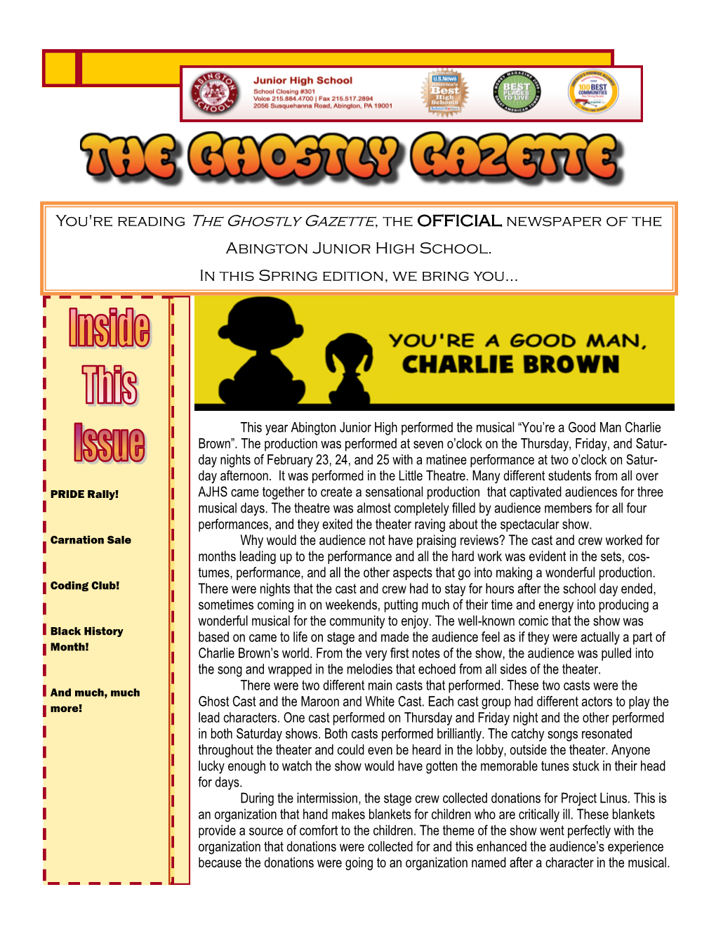 You're Reading the Ghostly Gazette, the OFFICIAL Newspaper of the Abington Junior High School