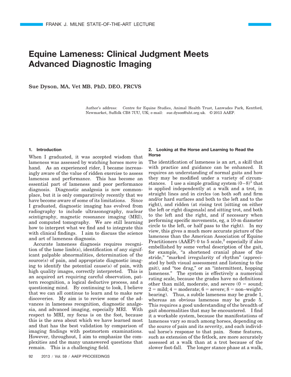 Equine Lameness: Clinical Judgment Meets Advanced Diagnostic Imaging