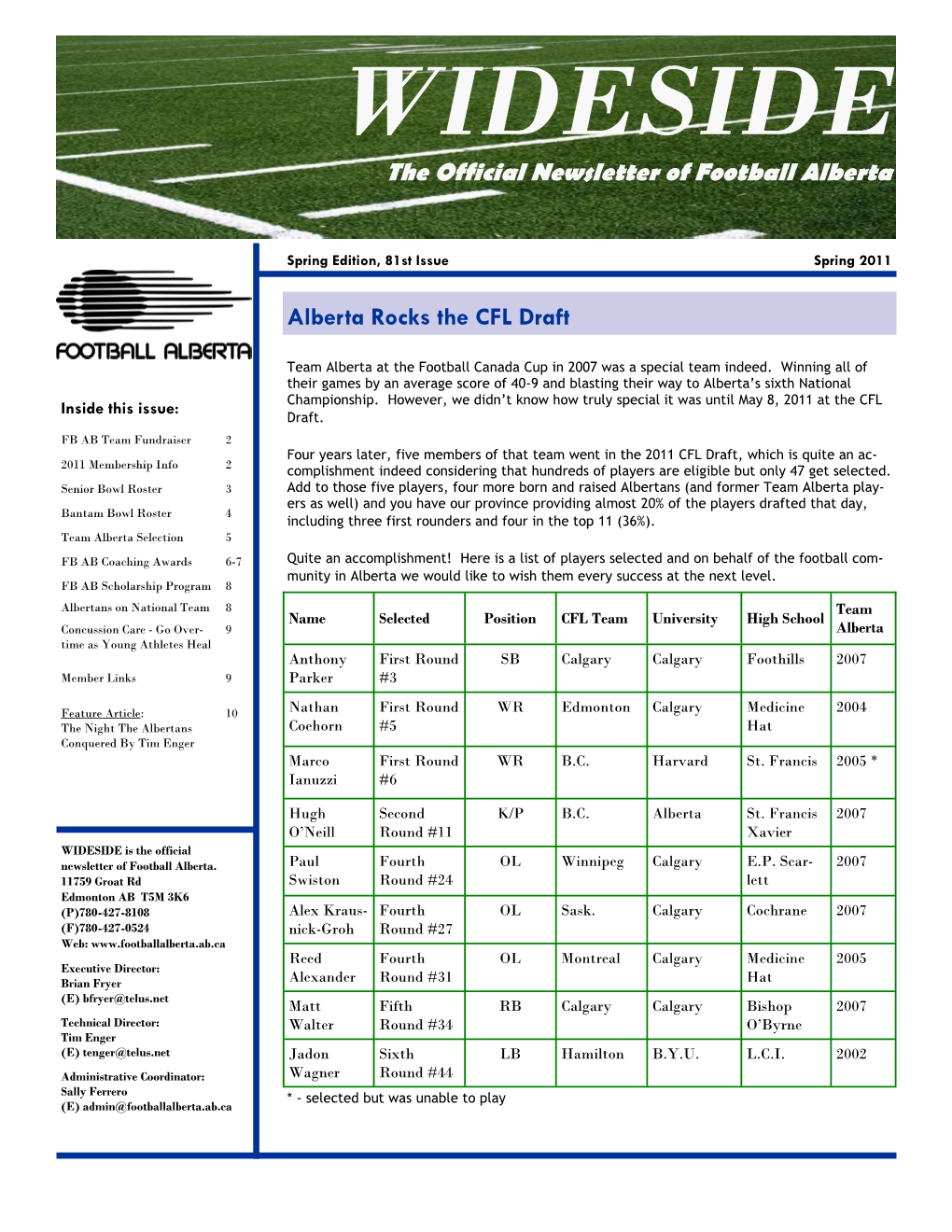 WIDESIDE the Official Newsletter of Football Alberta