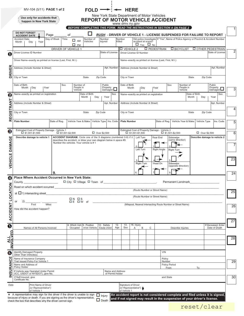 Report of Motor Vehicle Accident