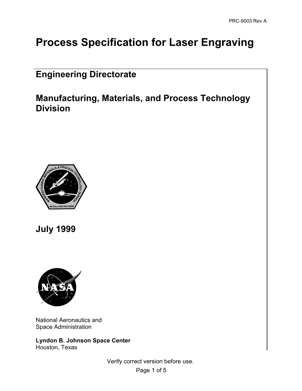 Process Specification for Laser Engraving