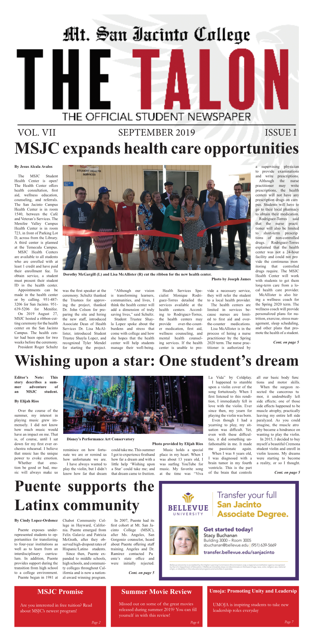 SEPTEMBER 2019 ISSUE I MSJC Expands Health Care Opportunities