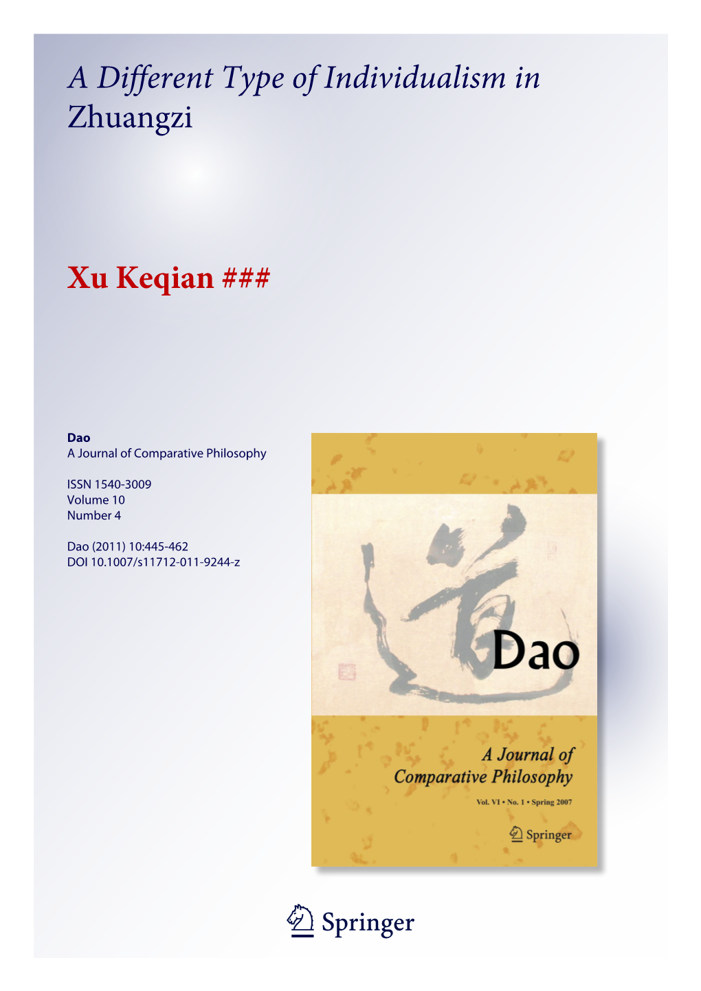 A Different Type of Individualism in Zhuangzi Xu Keqian