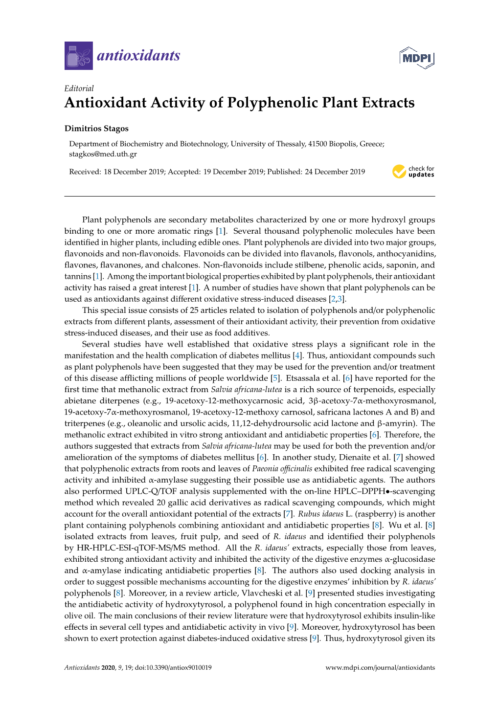 Antioxidant Activity of Polyphenolic Plant Extracts