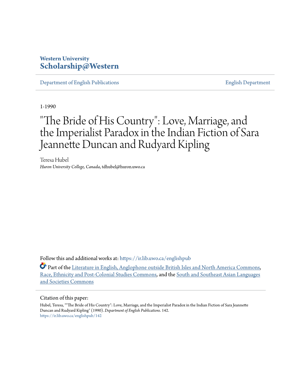 "The Bride of His Country": Love, Marriage, and the Imperialist