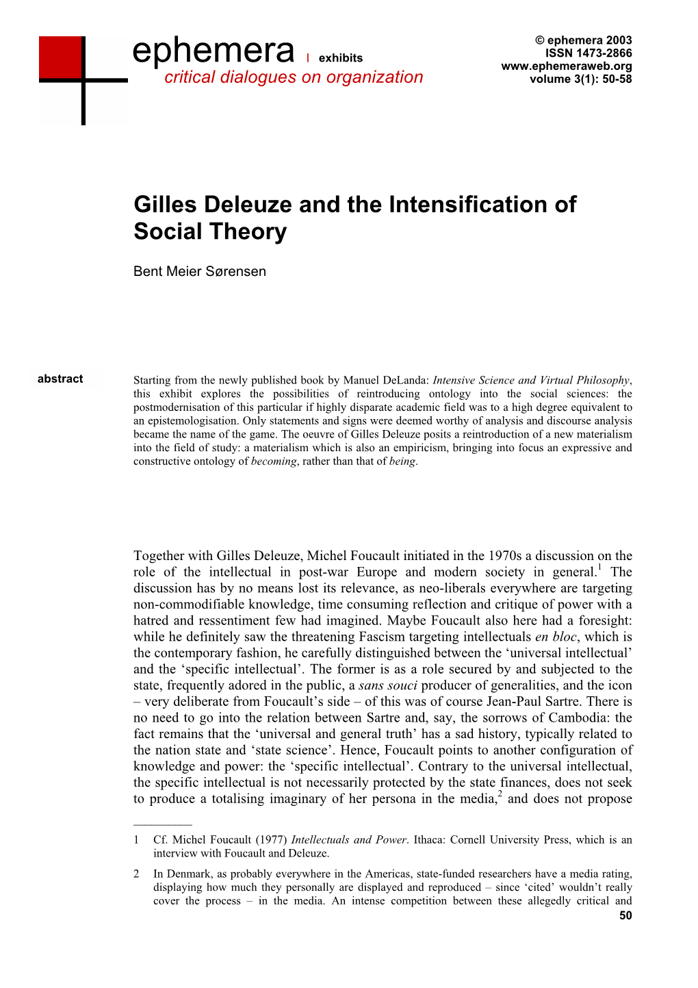 Gilles Deleuze and the Intensification of Social Theory