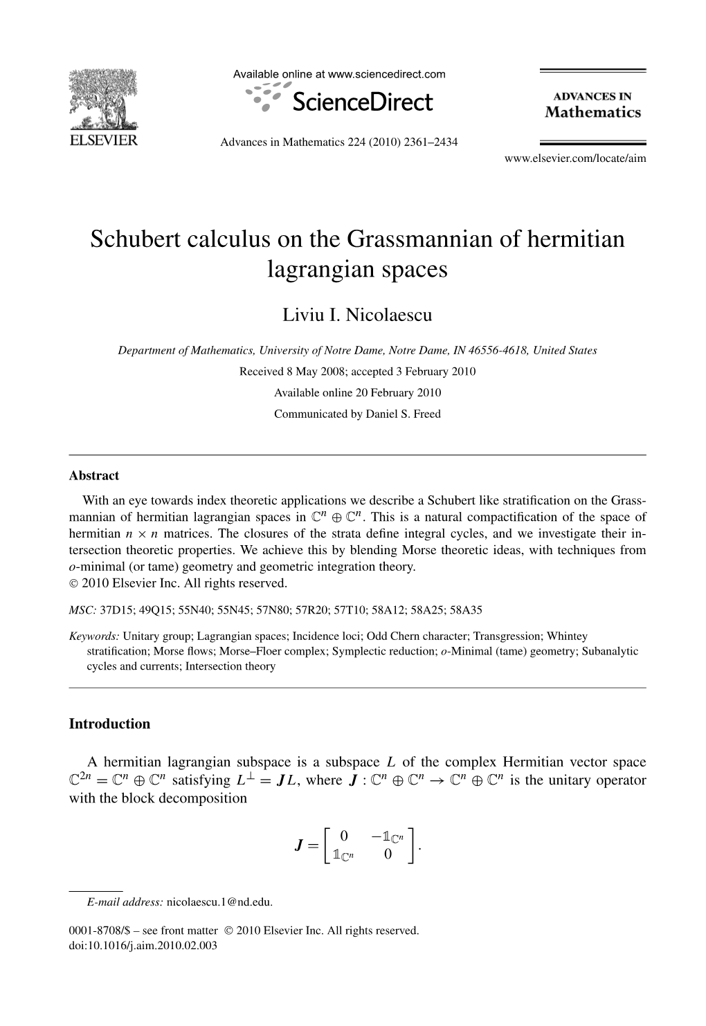 Schubert Calculus on the Grassmannian of Hermitian Lagrangian Spaces