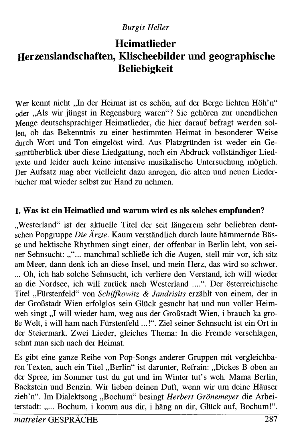 Heimatlieder Herzenslandschaften, Klischeebilder Und Geographische Beliebigkeit