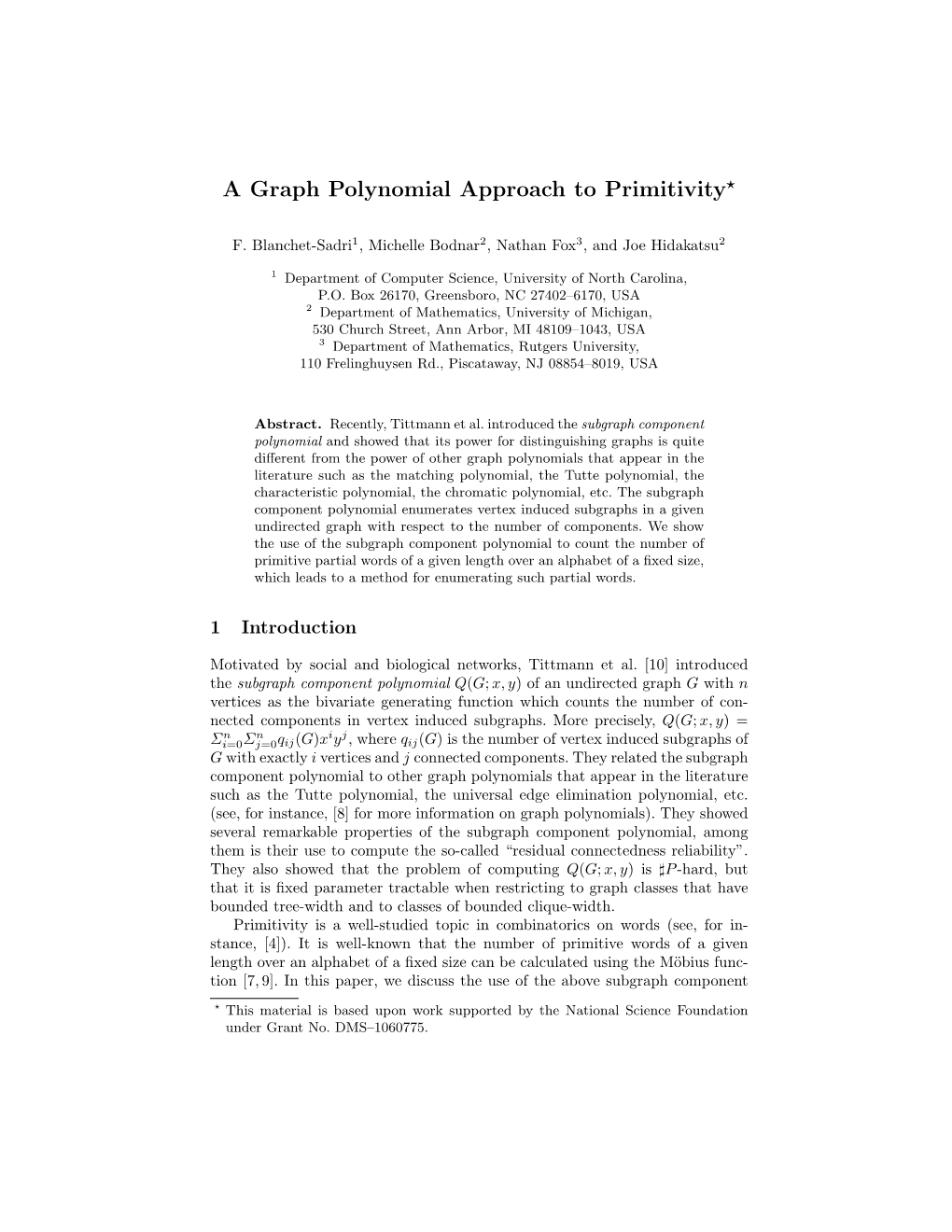 A Graph Polynomial Approach to Primitivity⋆