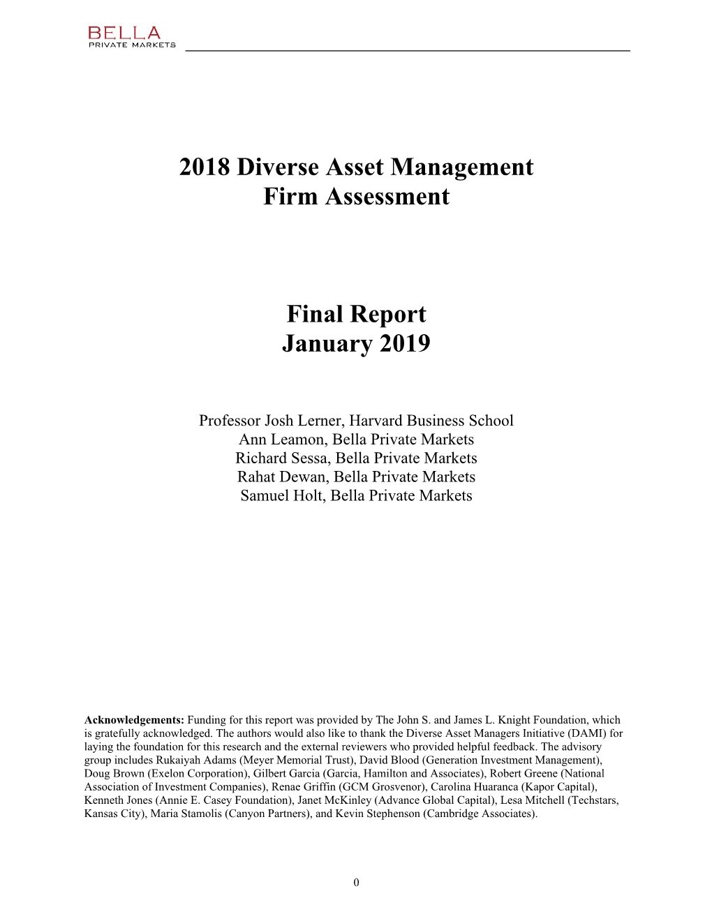 2018 Diverse Asset Management Firm Assessment Final Report January