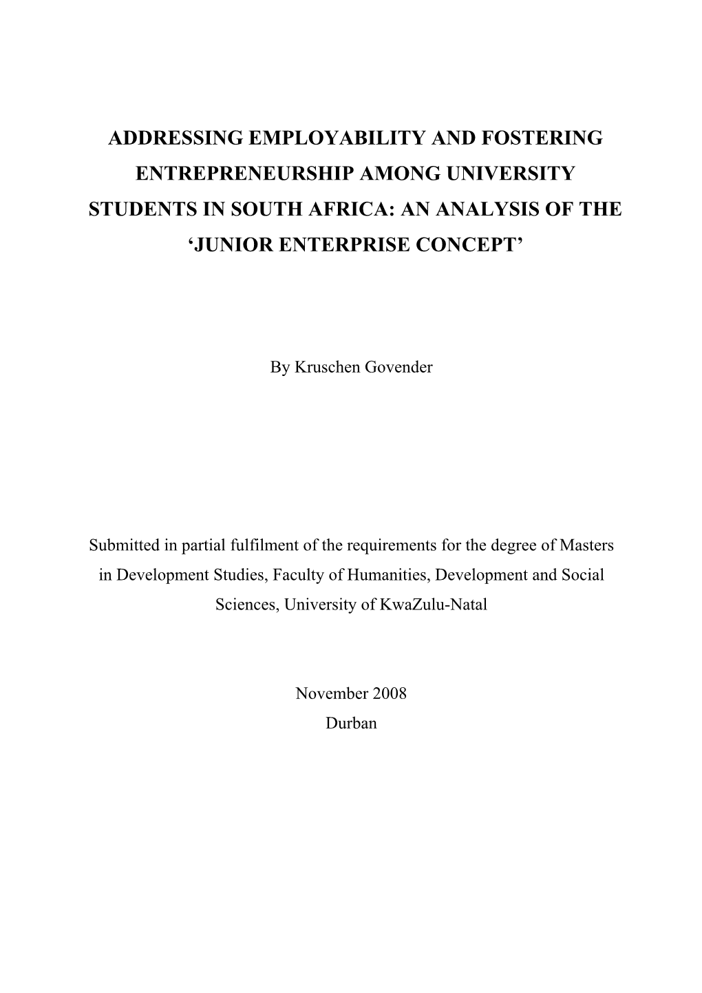 Addressing Employability and Fostering Entrepreneurship Among University Students in South Africa: an Analysis of the ‘Junior Enterprise Concept’