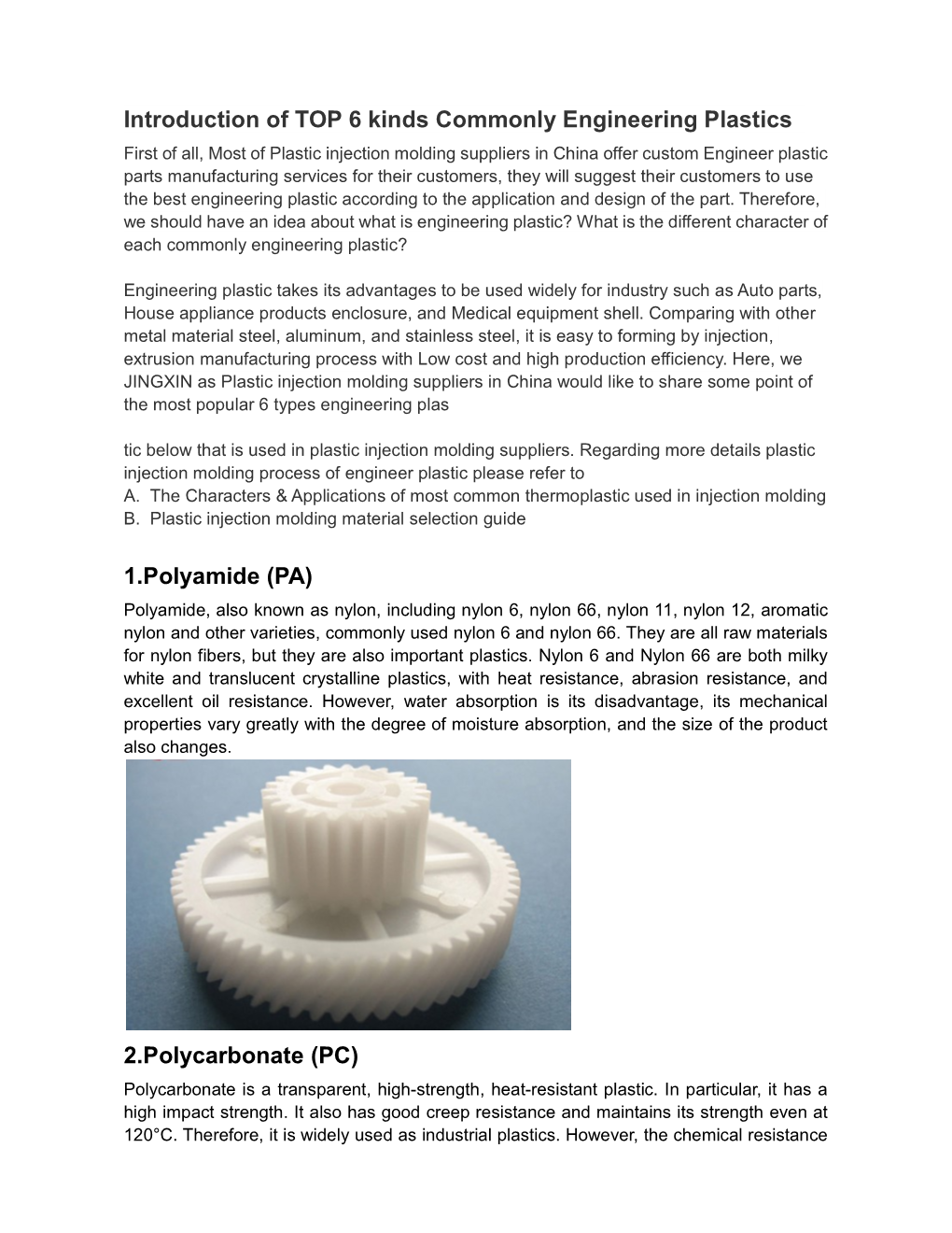 Introduction of TOP 6 Kinds Commonly Engineering Plastics 1.Polyamide