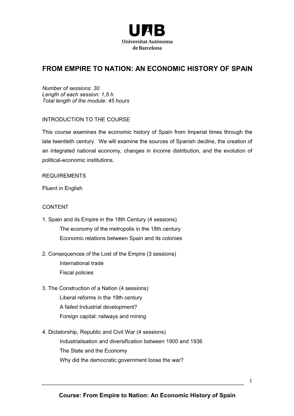 From Empire to Nation an Economic History of Spain