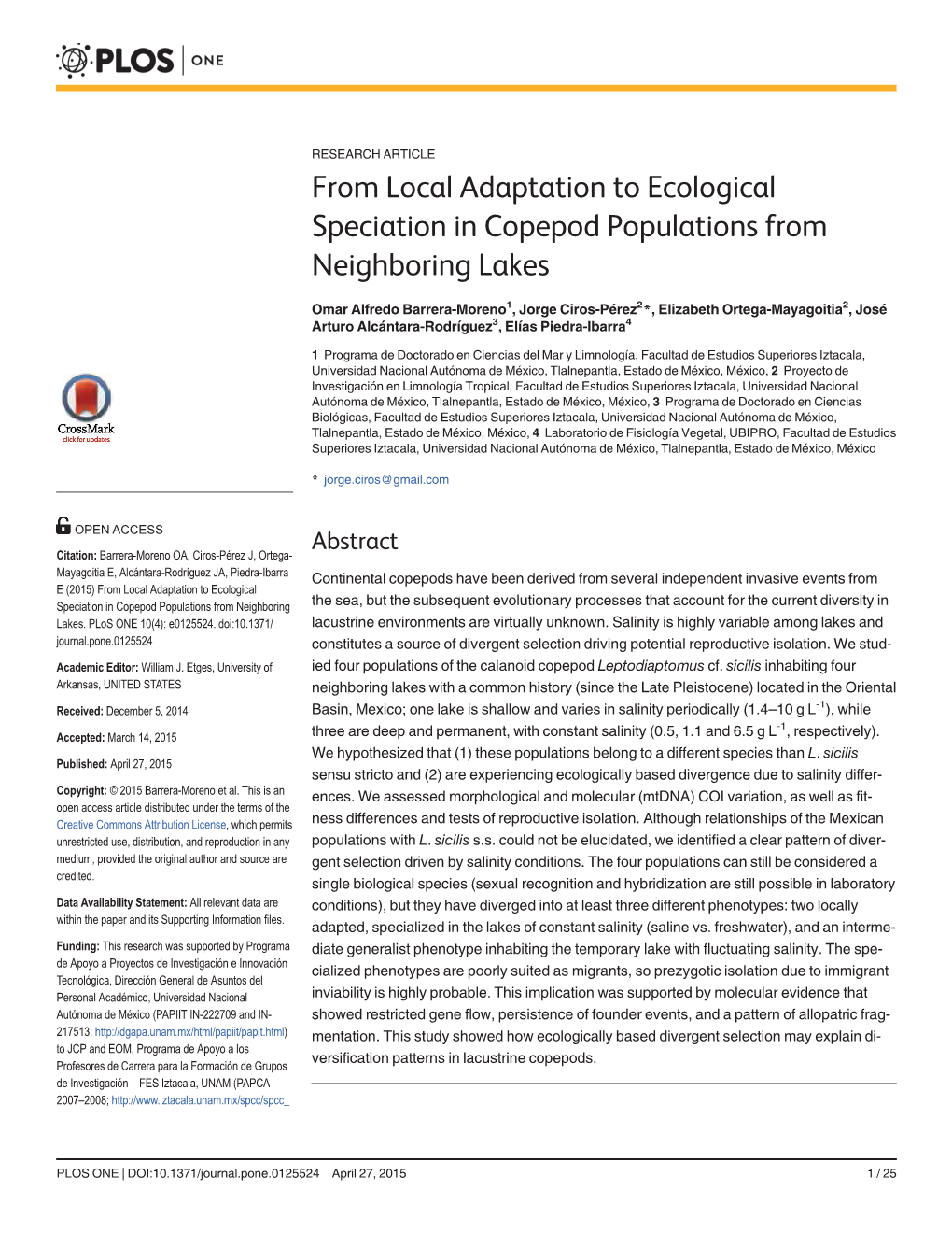 From Local Adaptation to Ecological Speciation in Copepod Populations from Neighboring Lakes