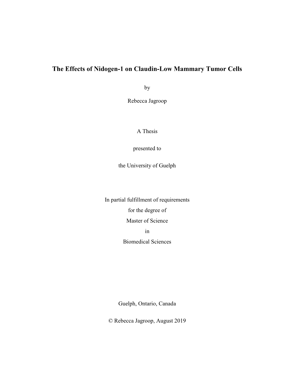 The Effects of Nidogen-1 on Claudin-Low Mammary Tumor Cells