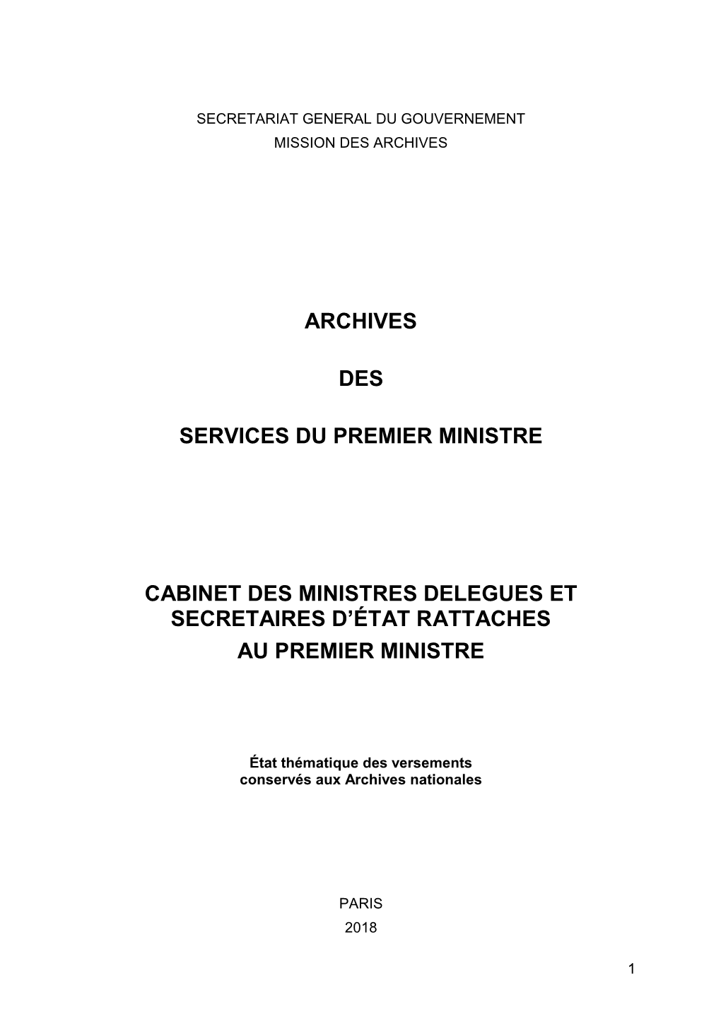 Secretariat General Du Gouvernement Mission Des Archives