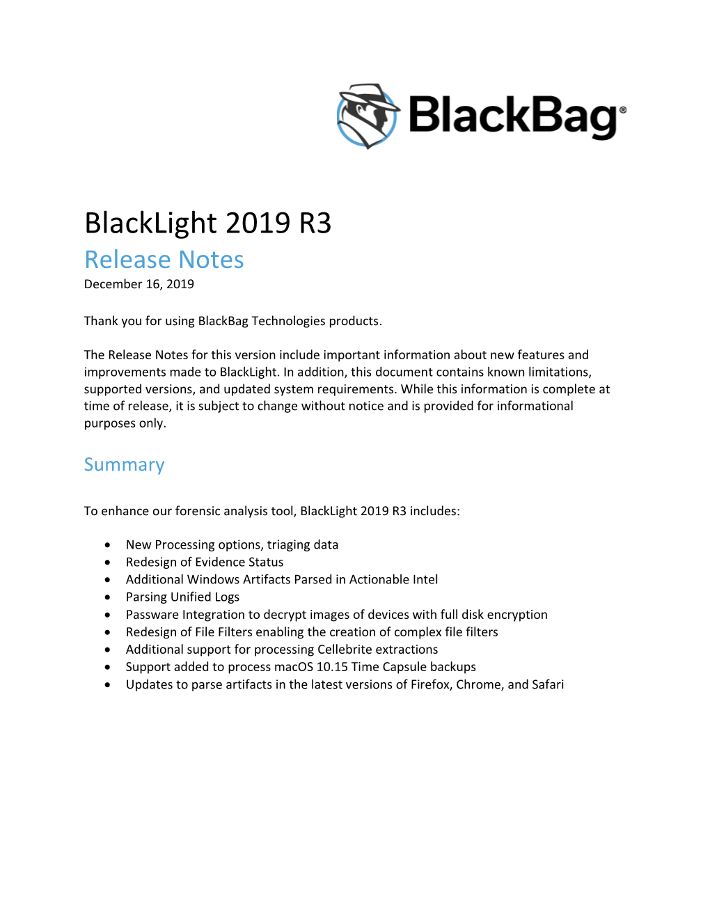 Blacklight 2019 R3 Release Notes December 16, 2019