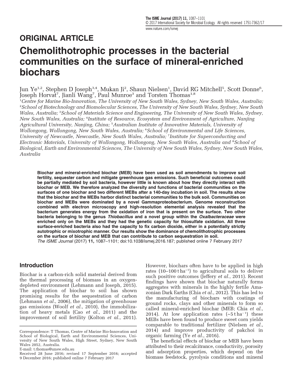 Chemolithotrophic Processes in the Bacterial Communities on the Surface of Mineral-Enriched Biochars