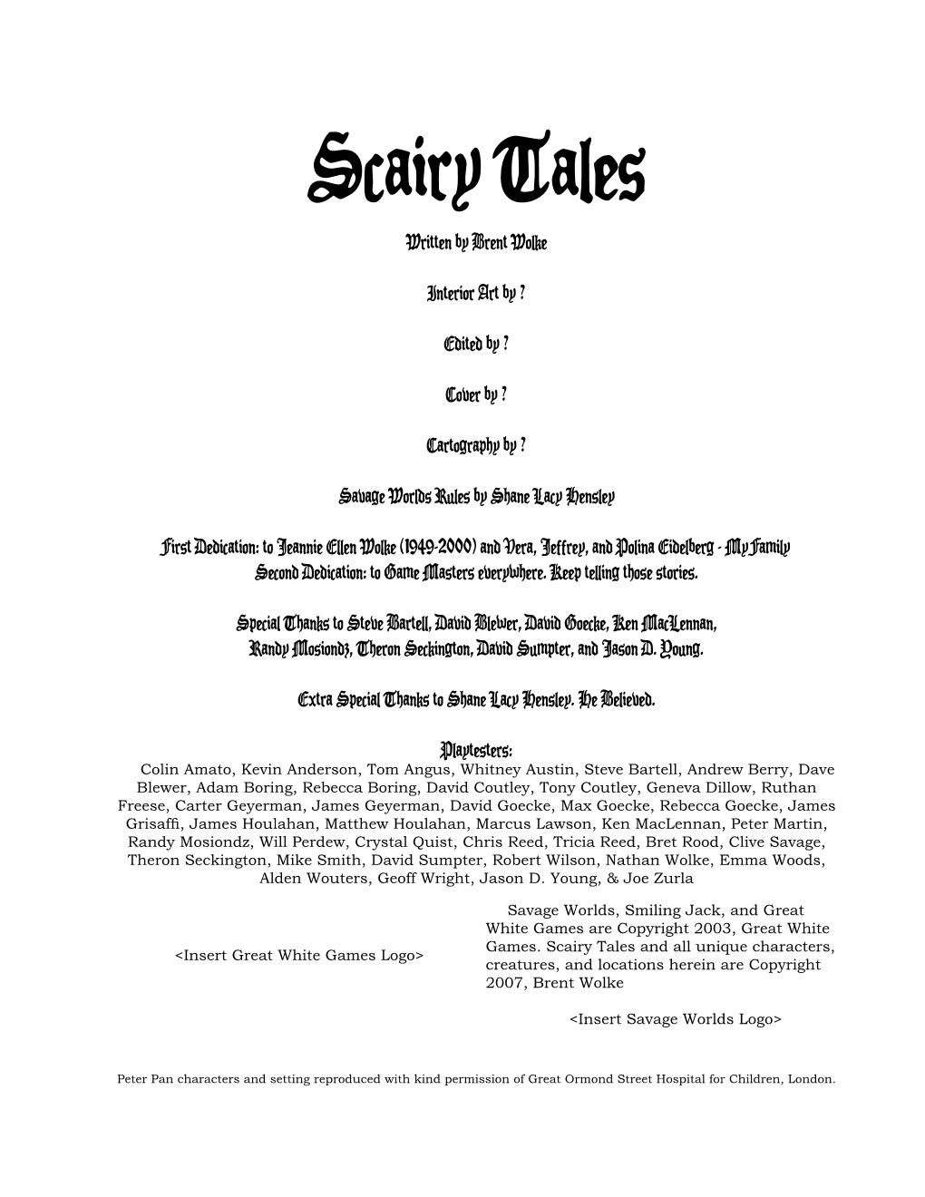 Scairy Tales Written by Brent Wolke