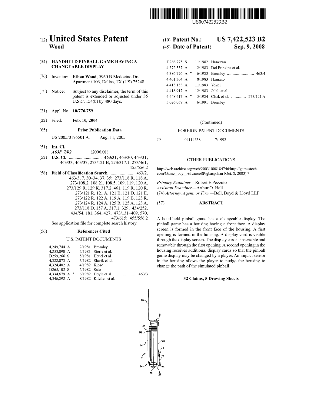 (12) United States Patent (10) Patent No.: US 7422,523 B2 Wood (45) Date of Patent: Sep