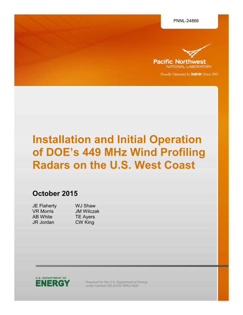Installation and Initial Operation of DOE's 449 Mhz Wind Profiling