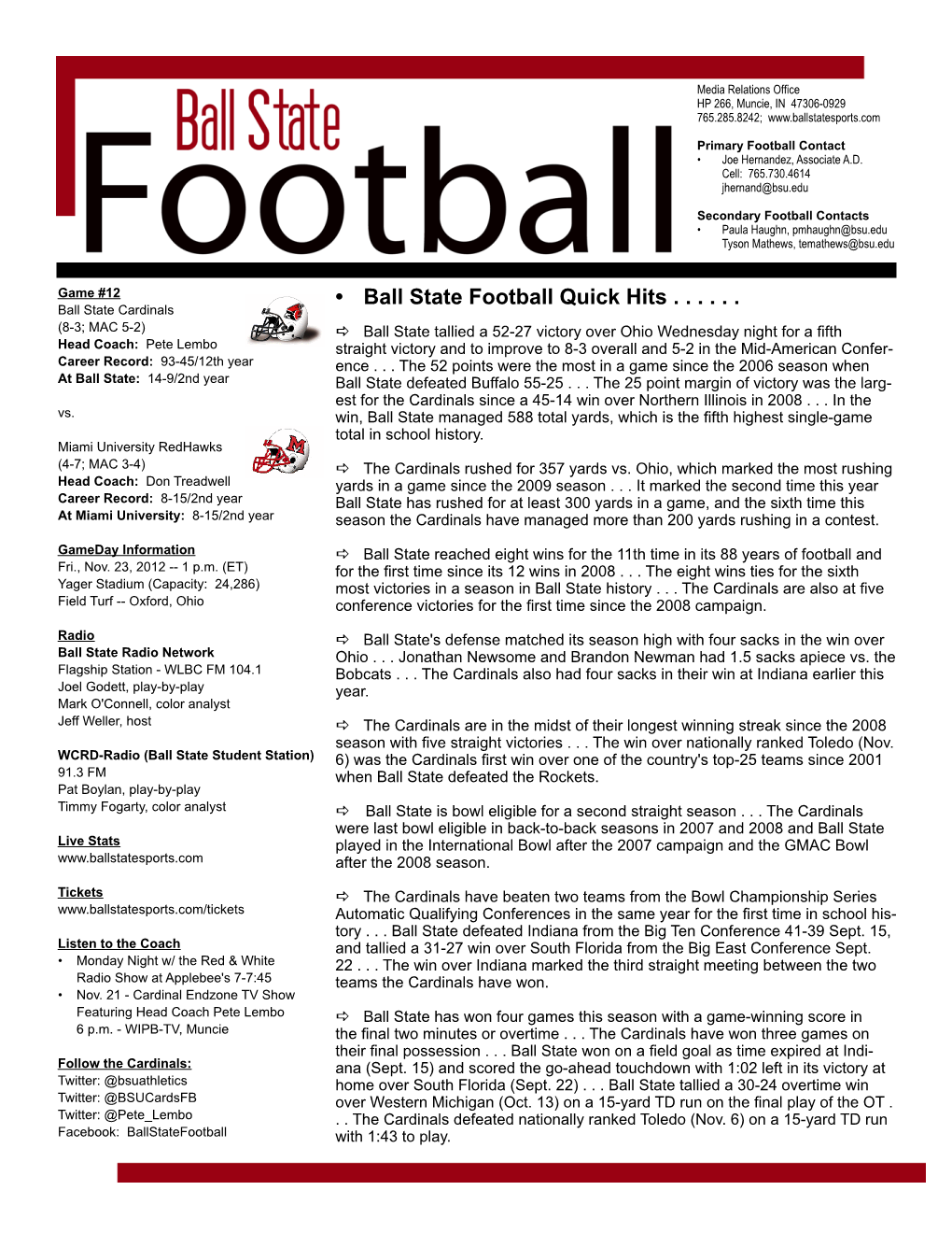 • Ball State Football Quick Hits
