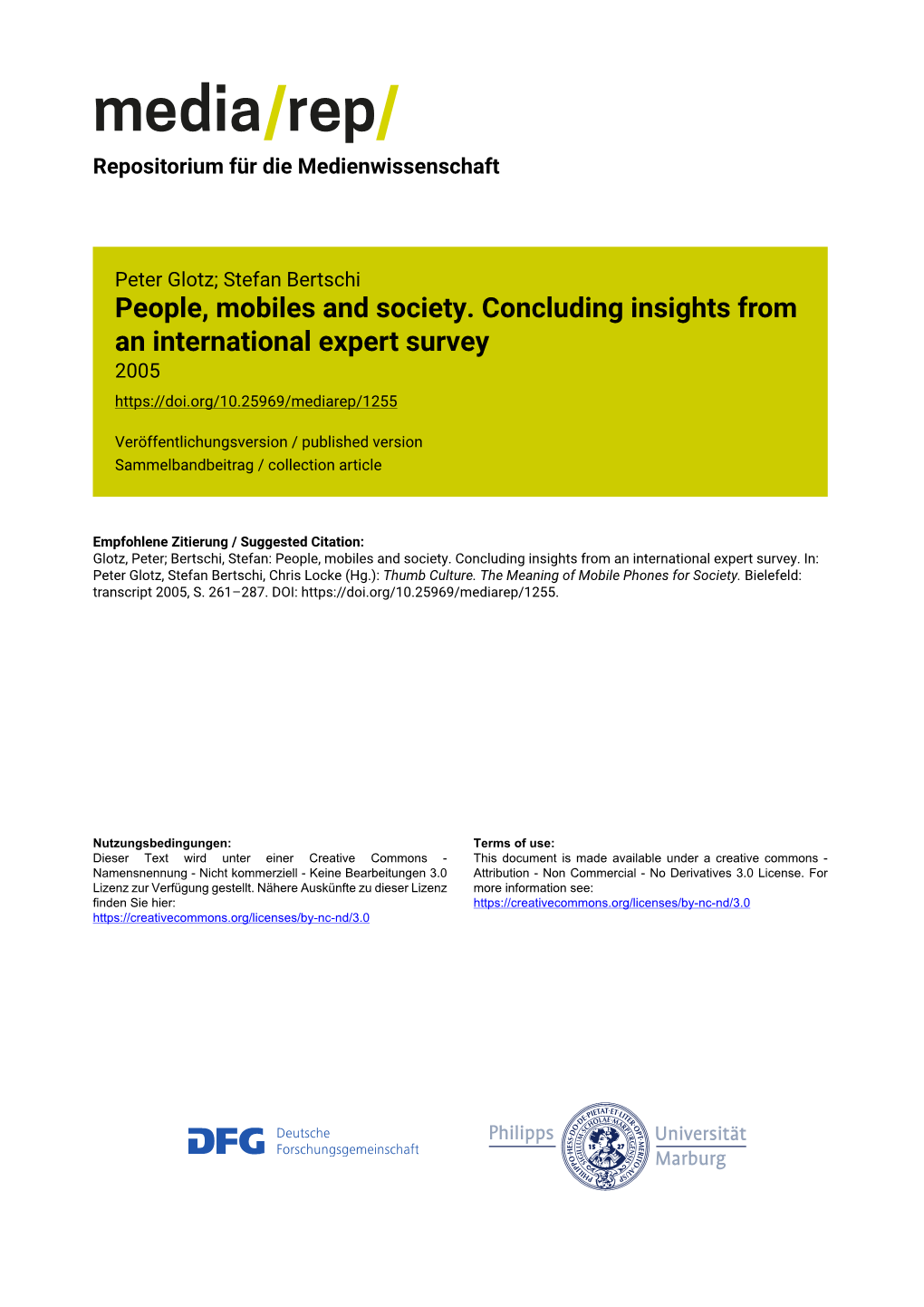 People, Mobiles and Society. Concluding Insights from an International Expert Survey 2005