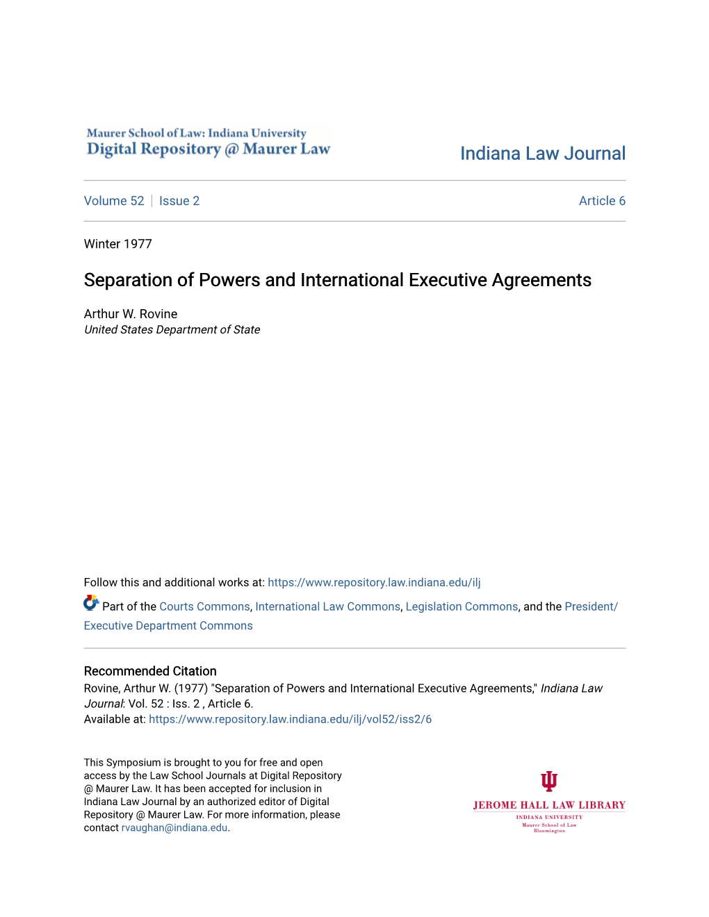 Separation of Powers and International Executive Agreements
