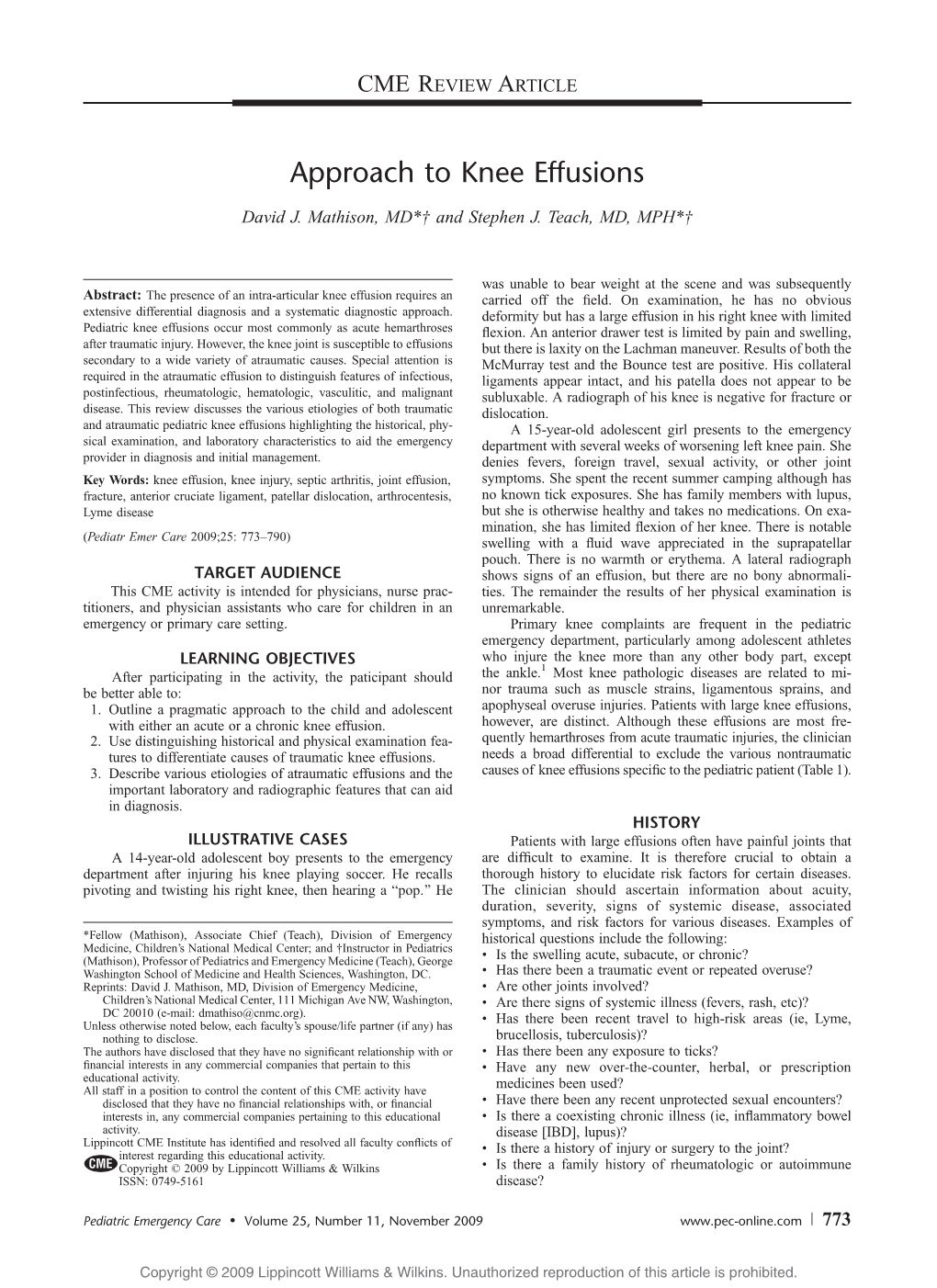 Approach to Knee Effusions