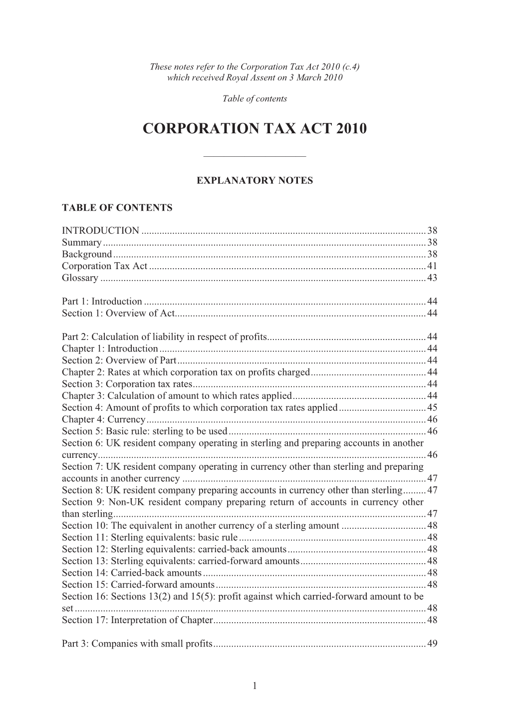 Corporation Tax Act 2010 (C.4) Which Received Royal Assent on 3 March 2010