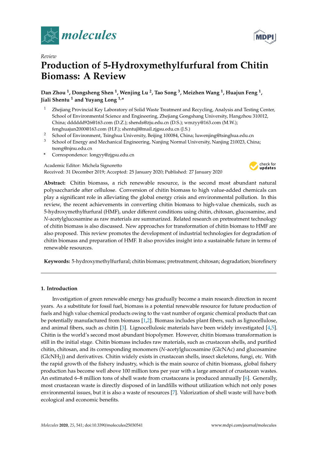 Production of 5-Hydroxymethylfurfural from Chitin Biomass: a Review