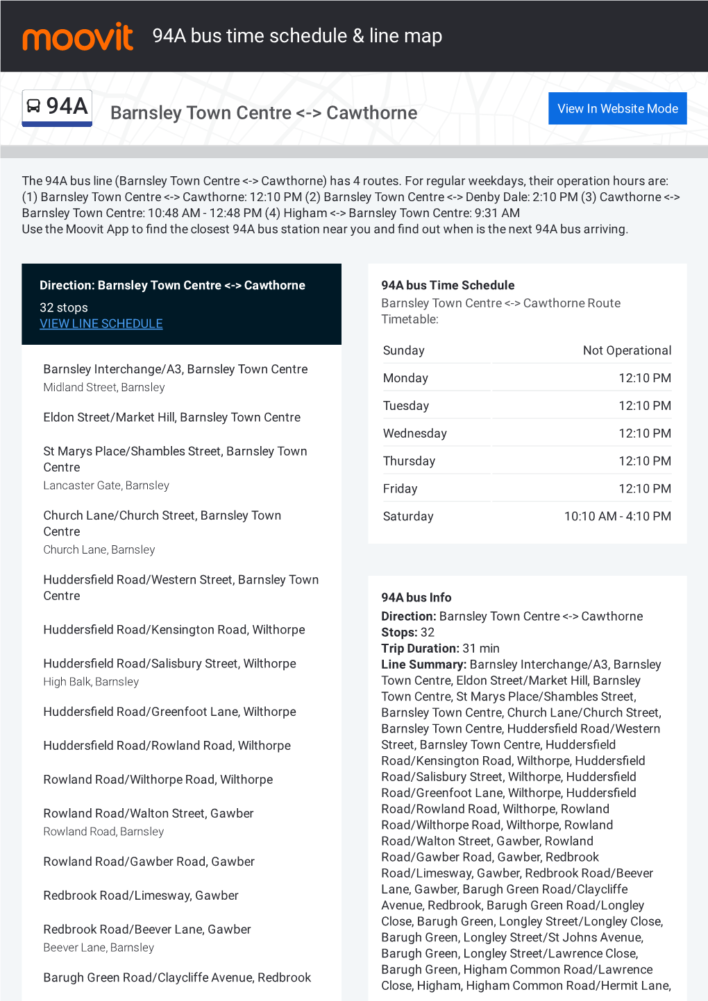 94A Bus Time Schedule & Line Route