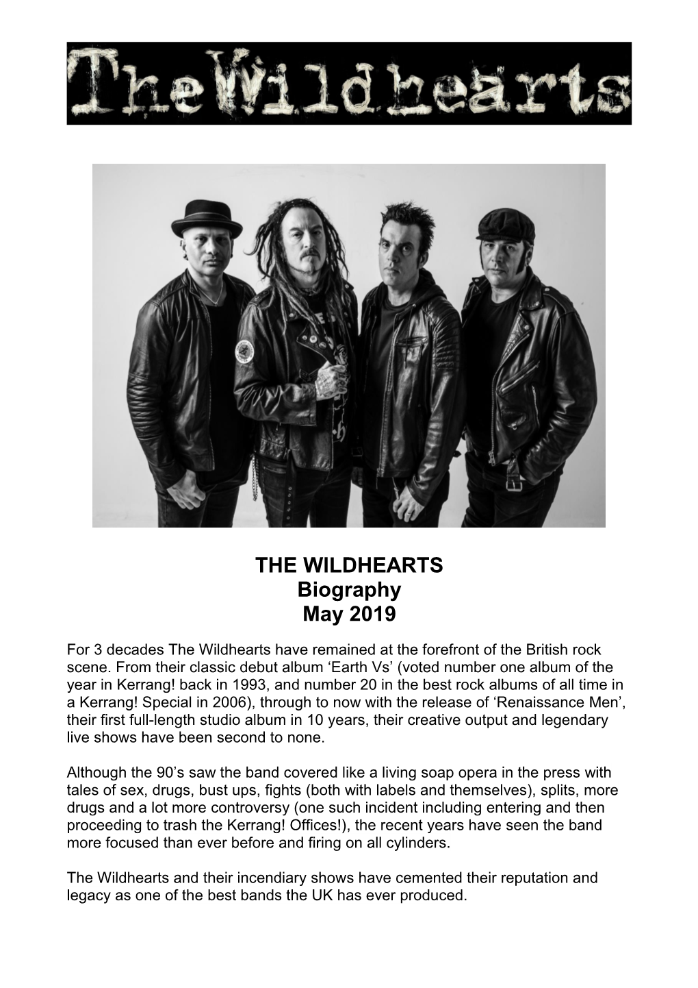 THE WILDHEARTS Biography May 2019