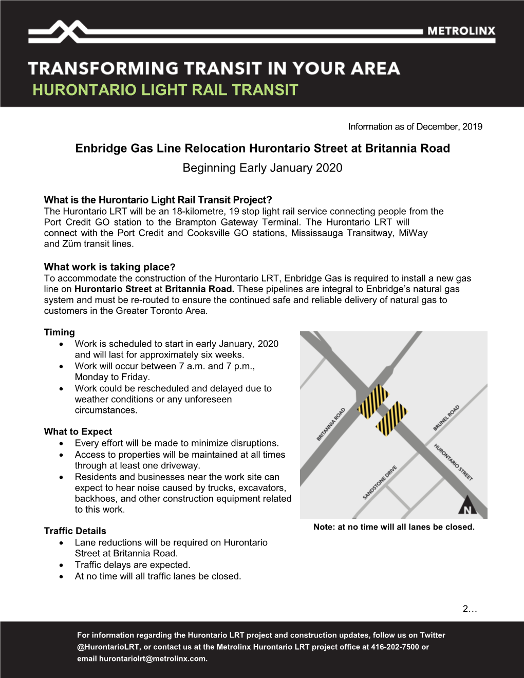 Enbridge Gas Line Relocation Hurontario Street at Britannia Road Beginning Early January 2020