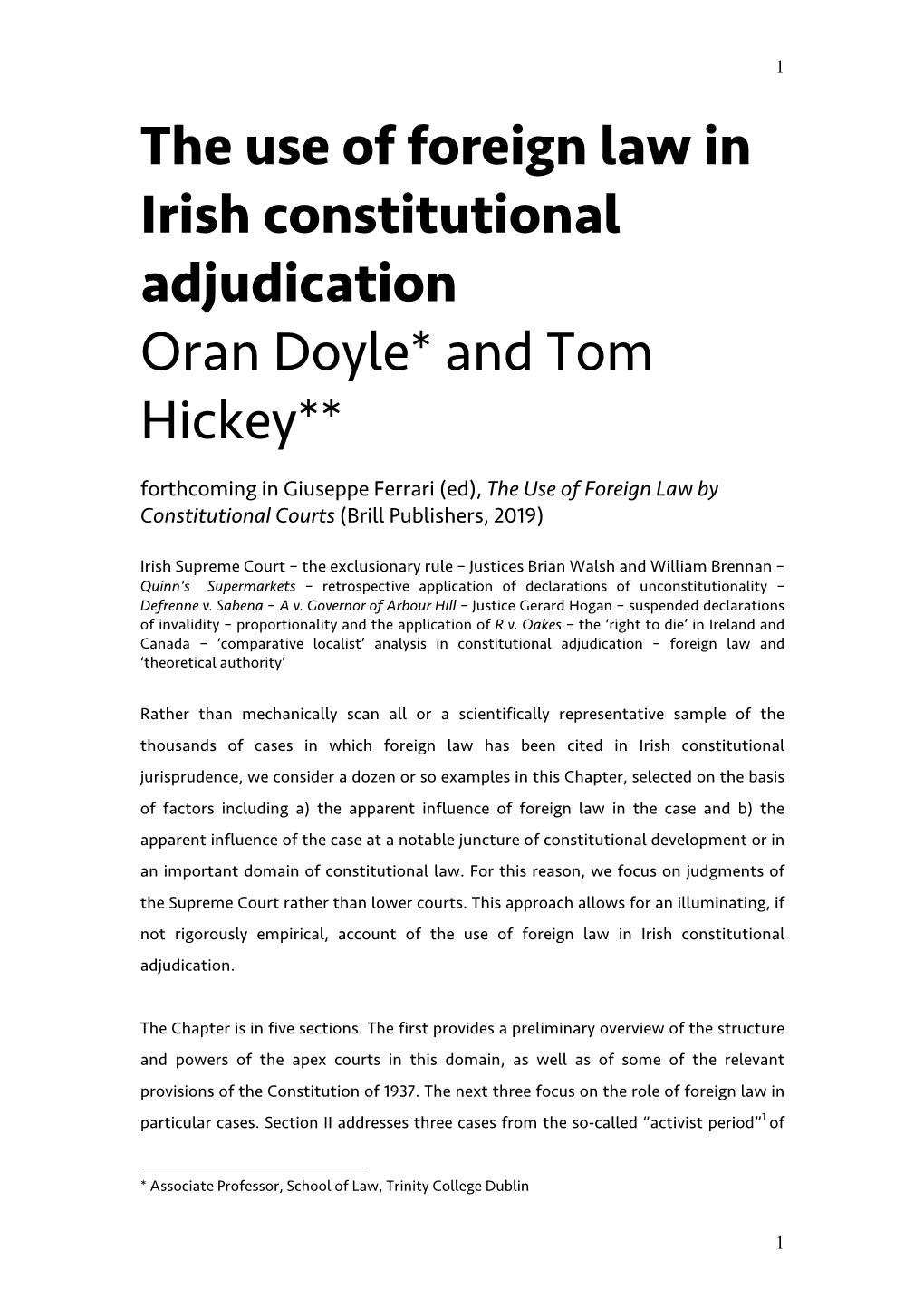 The Use of Foreign Law in Irish Constitutional Adjudication