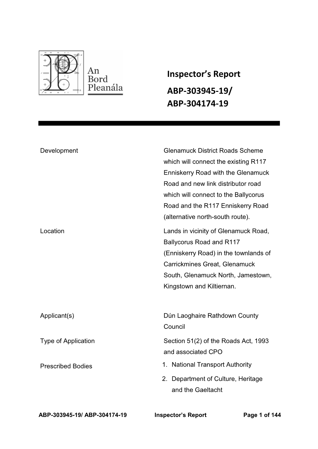 Inspector's Report ABP-303945-19/ ABP-304174-19