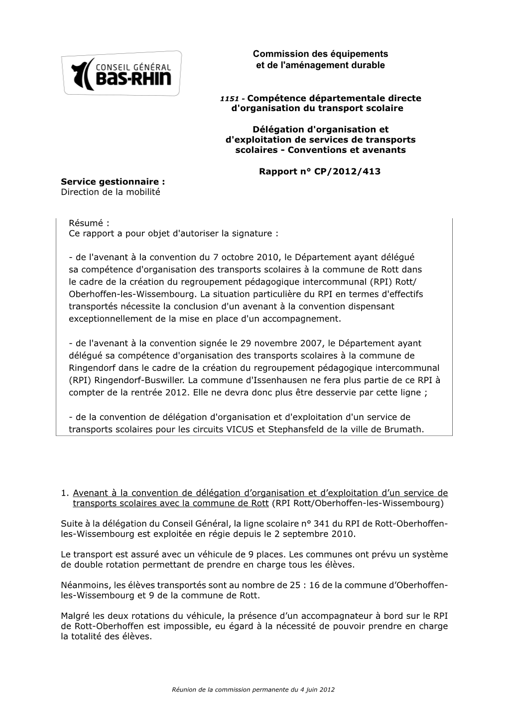 Commission Des Équipements Et De L'aménagement Durable