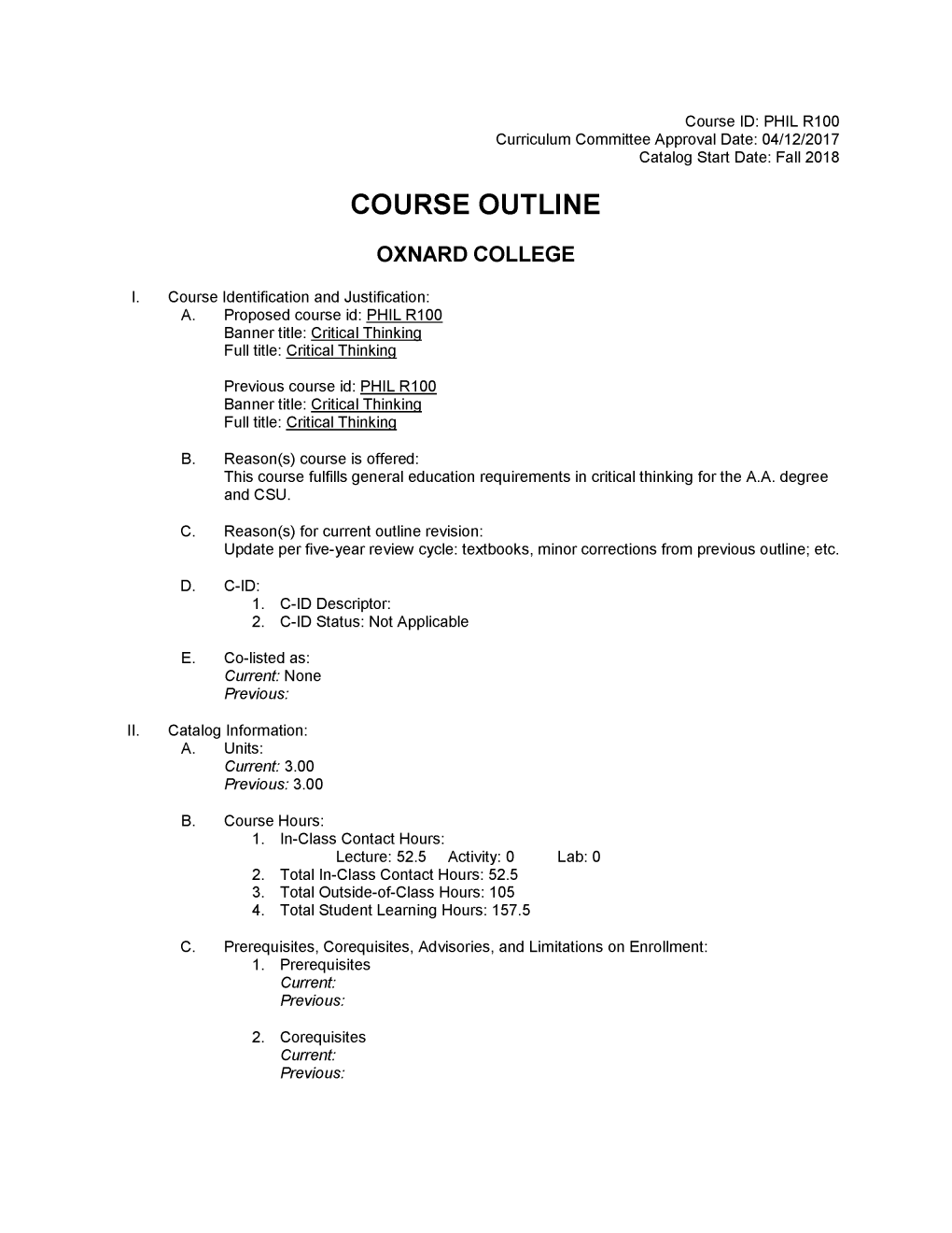 Oxnard Course Outline