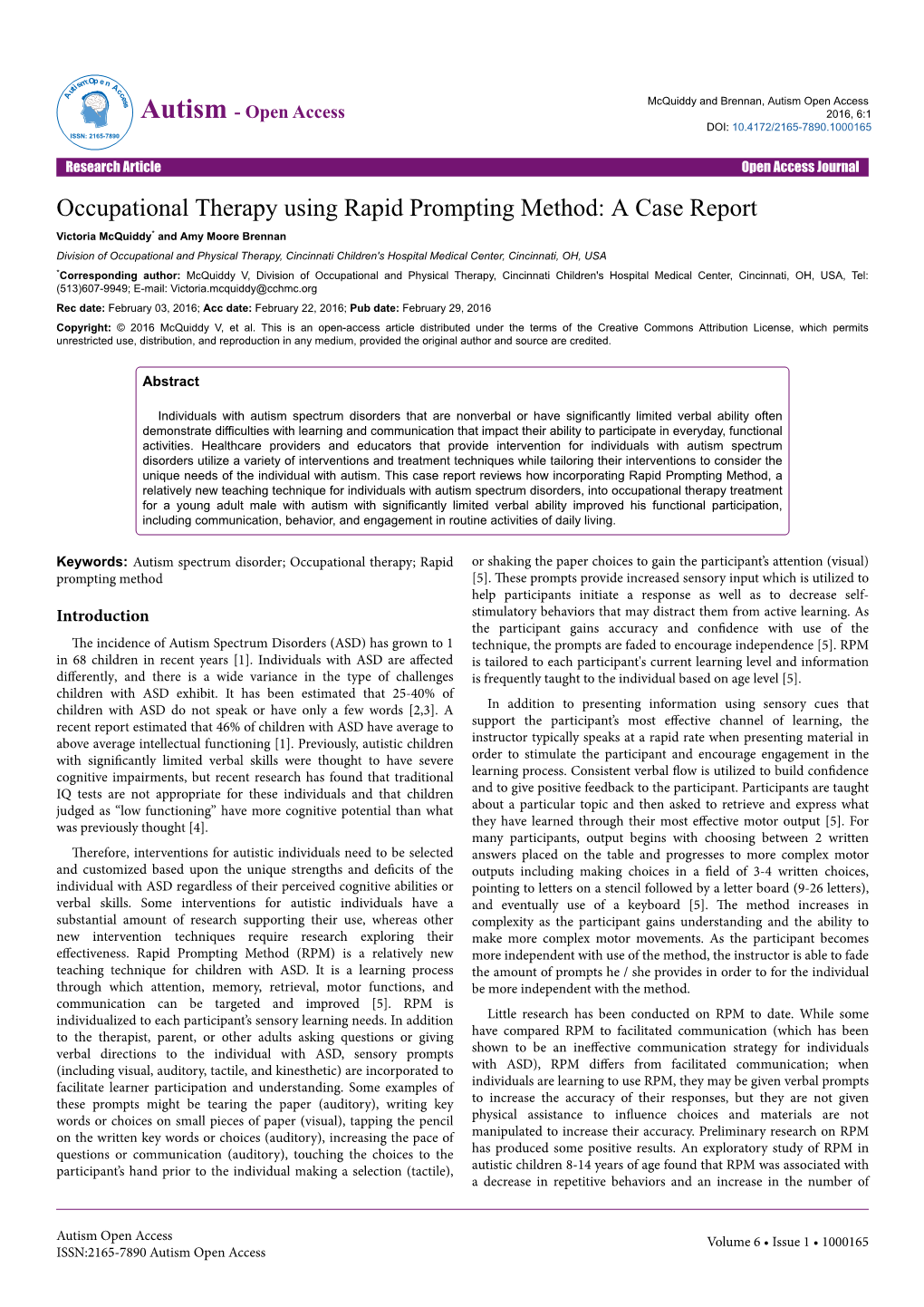 Occupational Therapy Using Rapid Prompting Method: a Case Report