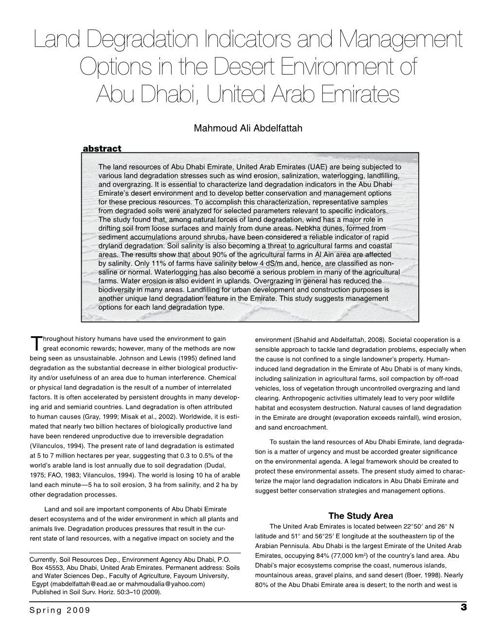 Land Degradation Indicators and Management Options in the Desert Environment of Abu Dhabi, United Arab Emirates