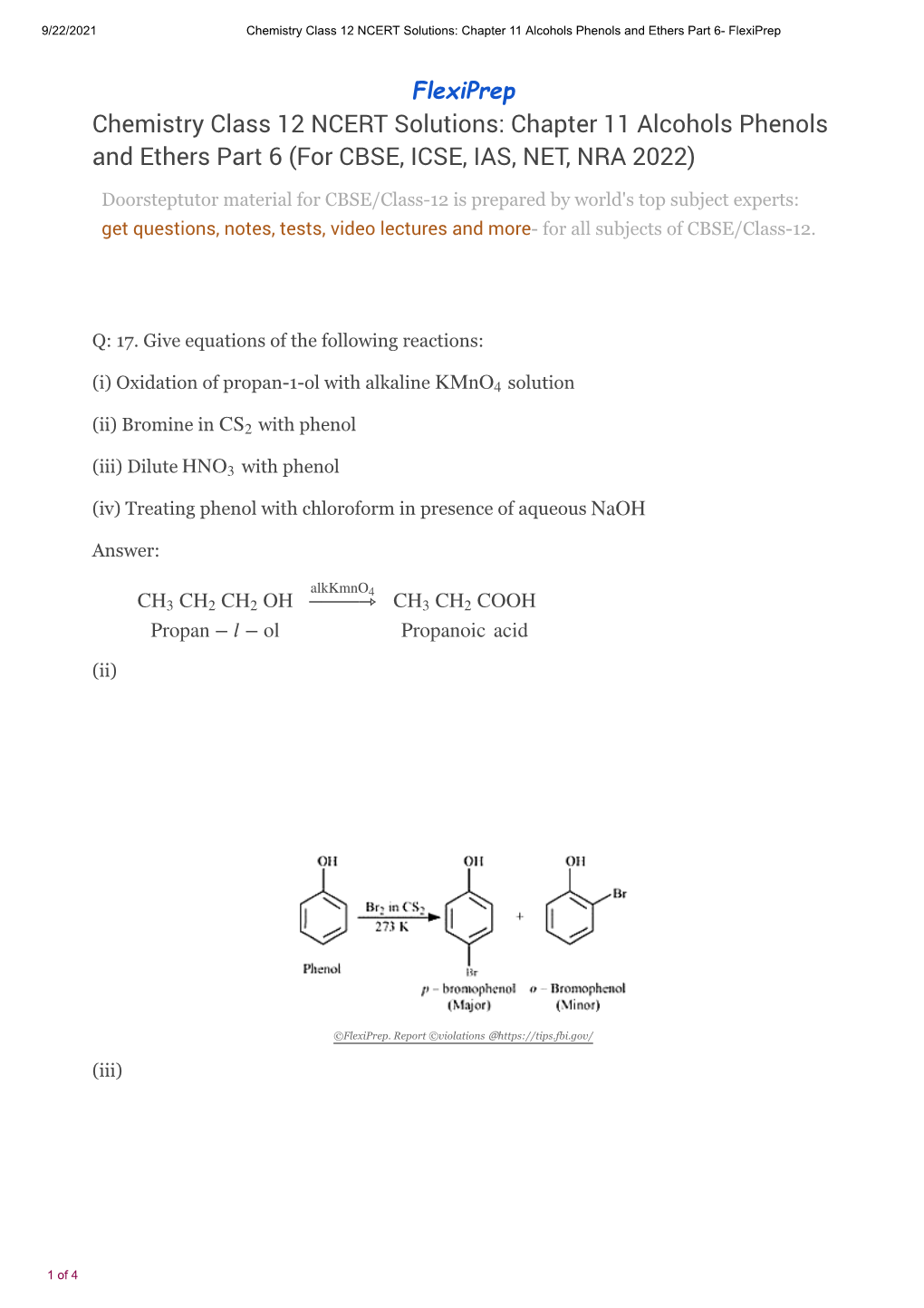 Chemistry Class 12 NCERT Solutions: Chapter 11 Alcohols Phenols and Ethers Part 6 (For CBSE, ICSE, IAS, NET, NRA 2022)