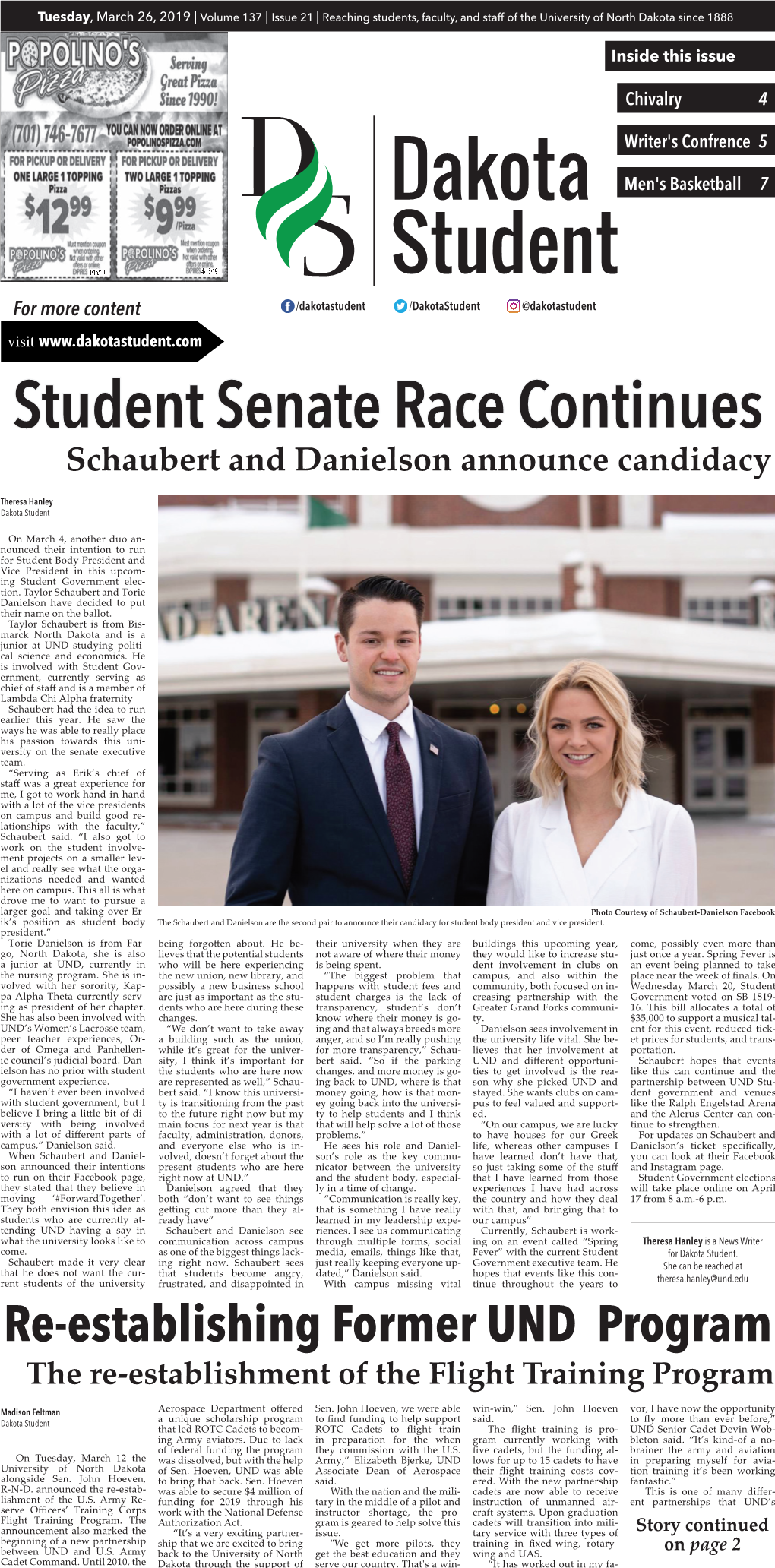 Student Senate Race Continues Schaubert and Danielson Announce Candidacy