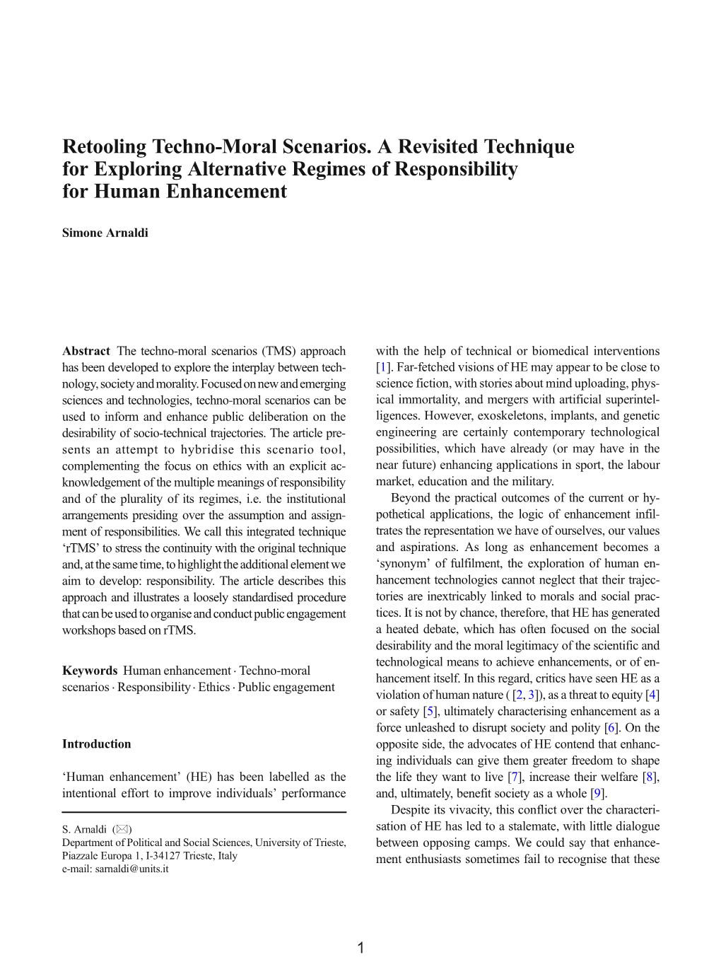 Retooling Techno-Moral Scenarios. a Revisited Technique for Exploring Alternative Regimes of Responsibility for Human Enhancement