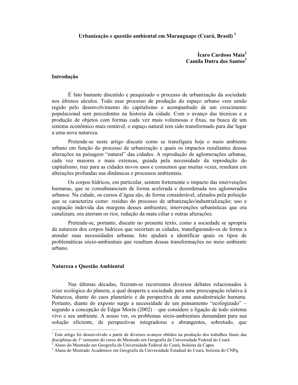 Urbanização E Questão Ambiental Em Maranguape (Ceará, Brasil) 1 Ícaro