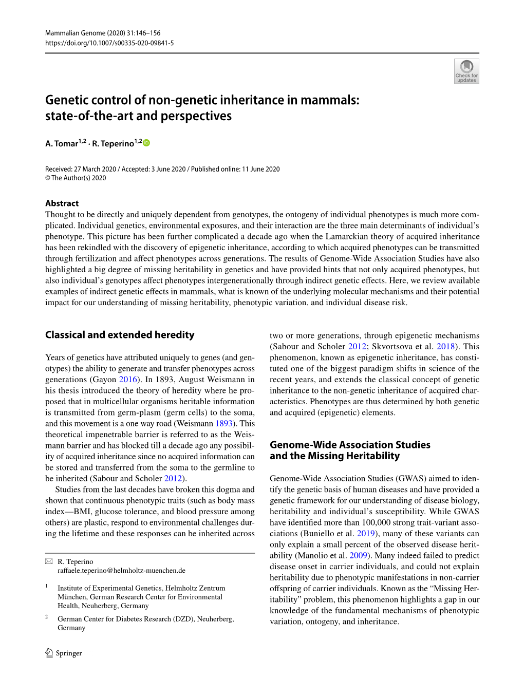 Genetic Control of Non-Genetic Inheritance in Mammals