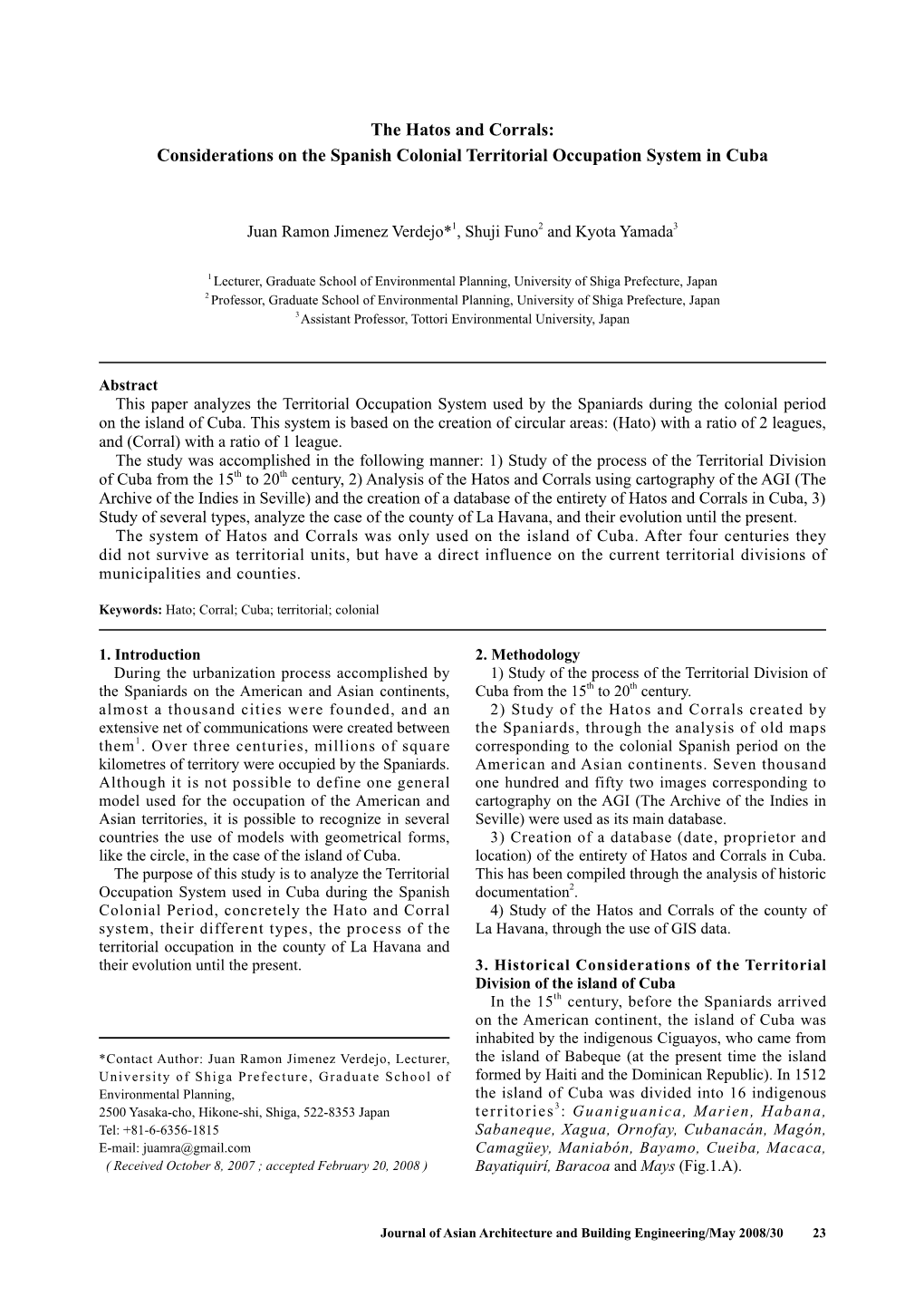 The Hatos and Corrals: Considerations on the Spanish Colonial Territorial Occupation System in Cuba