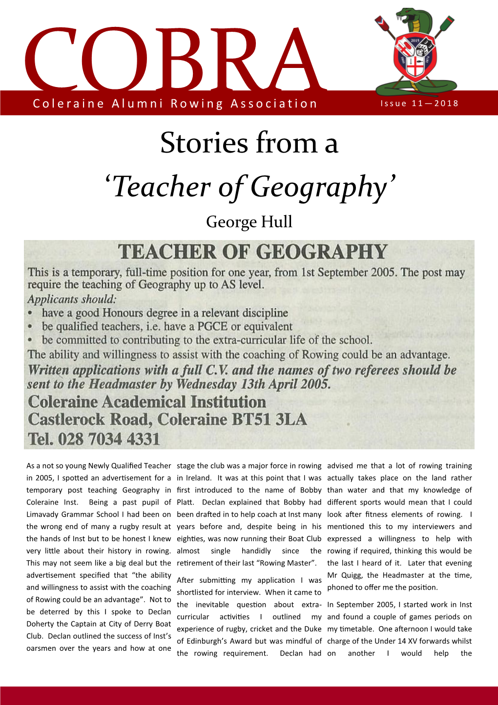 2018 Stories from a ‘Teacher of Geography’ George Hull