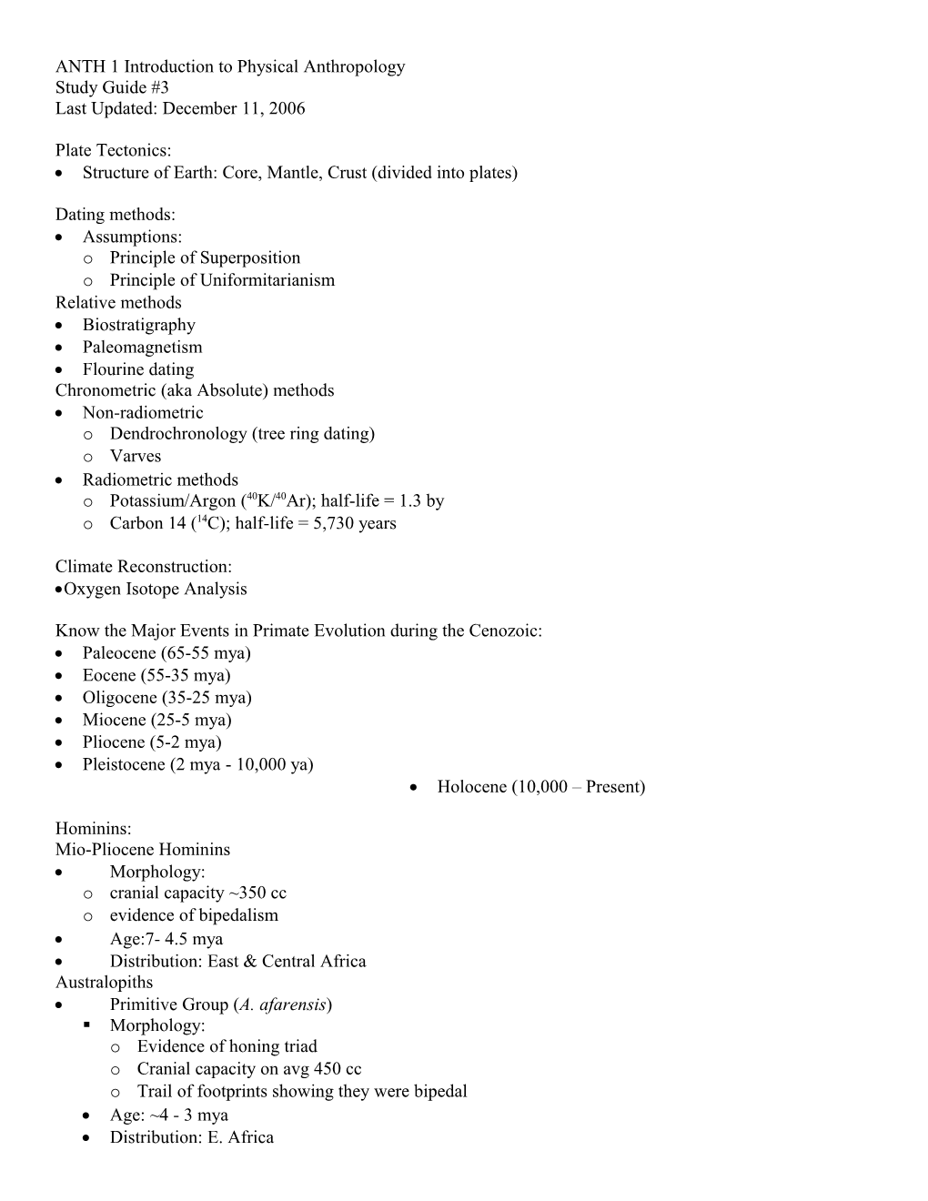 ANTH 1 Examples of Study Guides