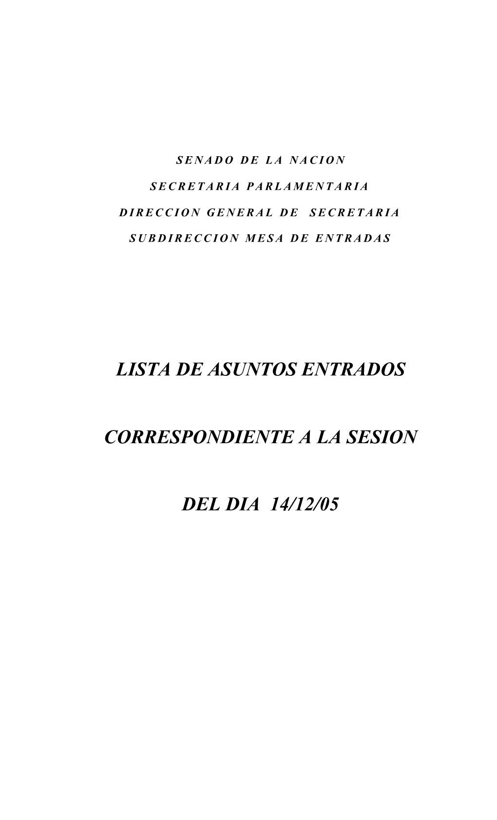 Lista De Asuntos Entrados Correspondiente a La