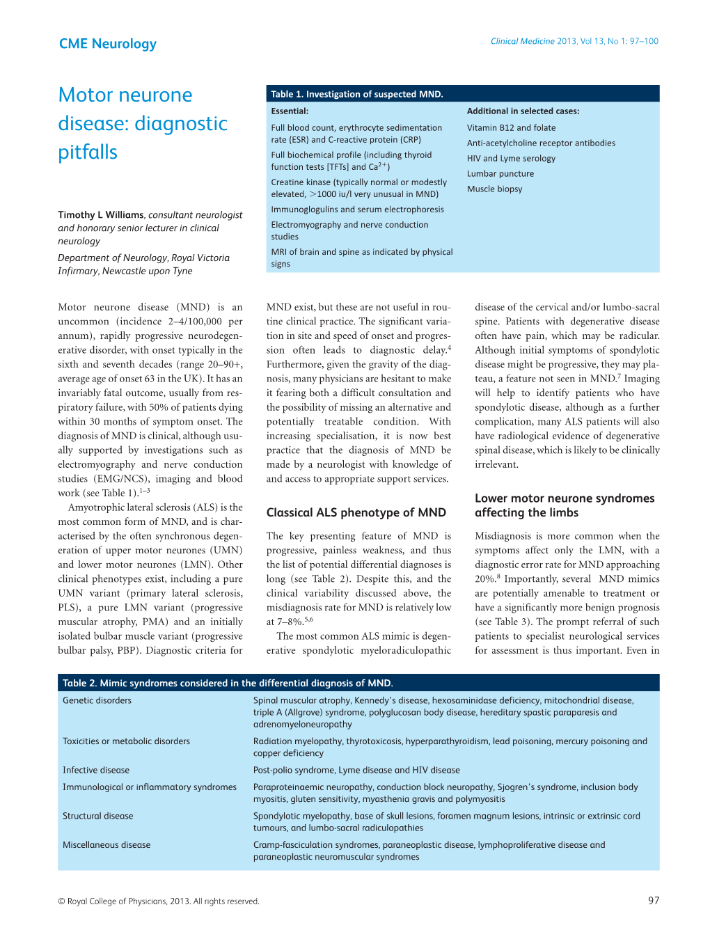 Motor Neurone Disease: Diagnostic Pitfalls